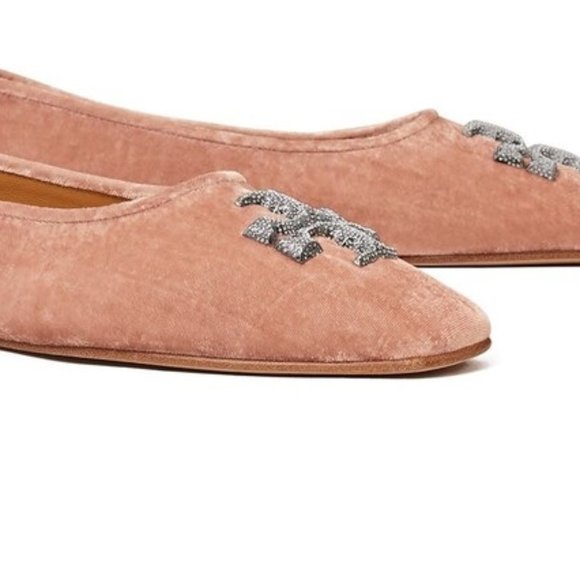 Tory Burch Eleanor Crystal Ballet Flat Shoes Meadowsweet Pink Women's Size 9 BOX - Picture 10 of 13